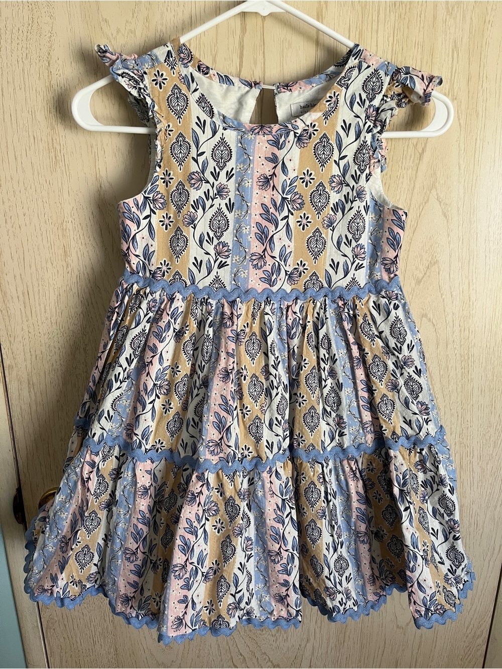 Haute Hippie Girls Tiered Midi Peasant Dress Size 8 Floral Metallic Cottage